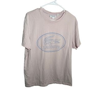 Lacoste T-Shirt Large Pink Round Neck Short Sleeve Graphic Printed Tee Shirt